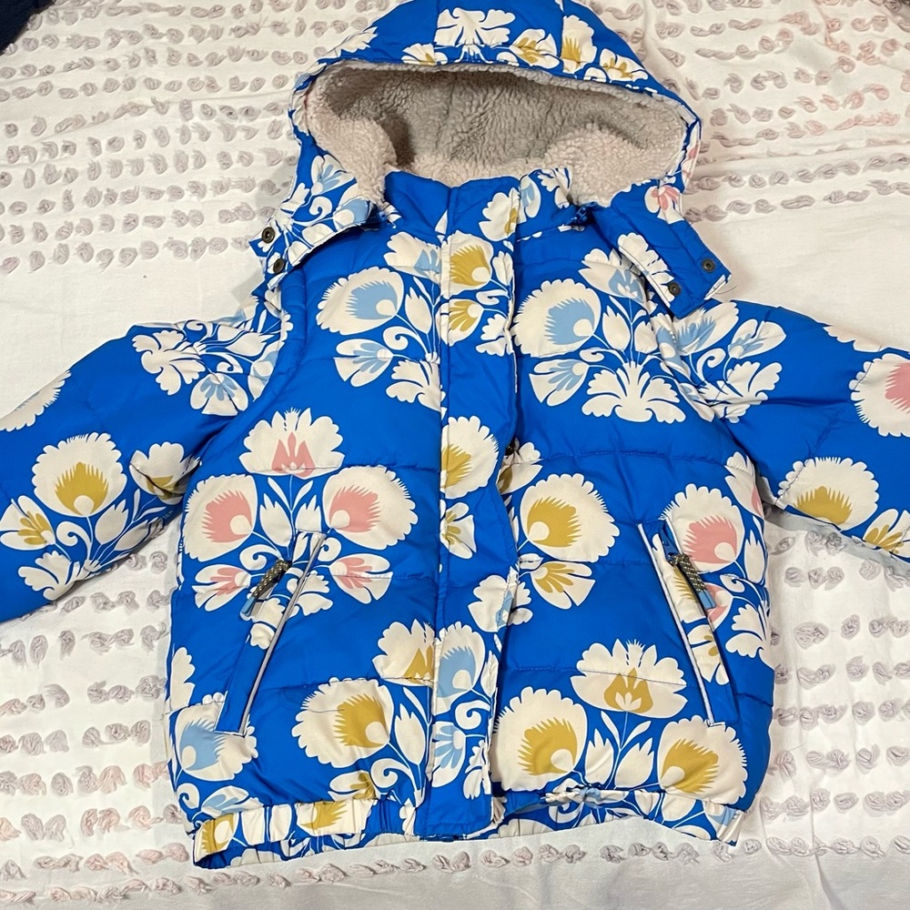 Mini Boden Blue Floral Puffer Jacket